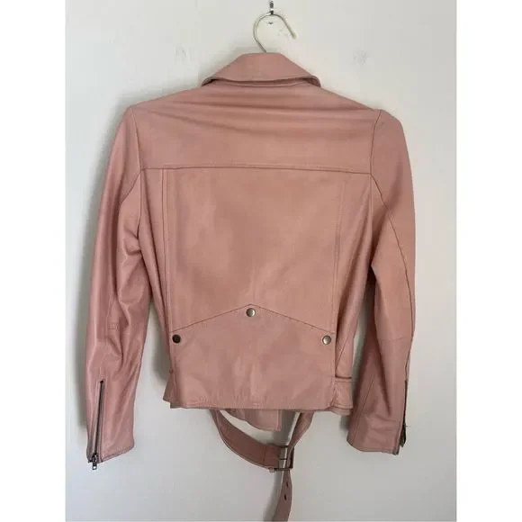 MUUBAA London Pink Biker Sheep Leather Jacket Size 6 - Picture 9 of 10